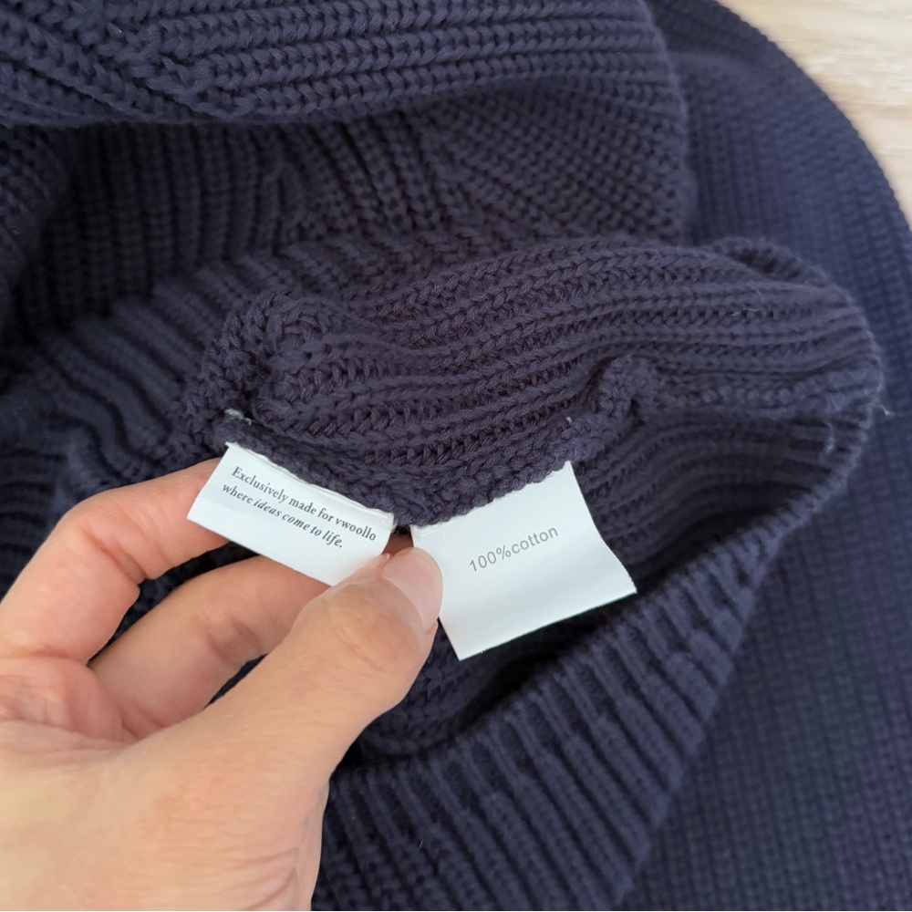Vwoollo Small Star Knit Hoodie Pullover Navy Chunky Thick - Picture 6 of 9
